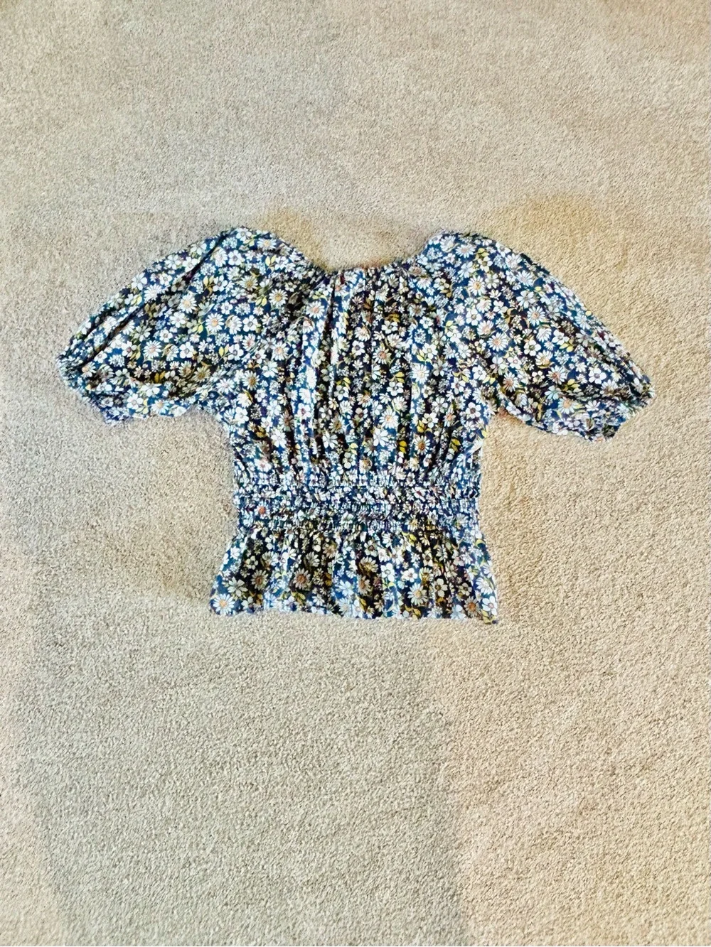 Old Navy Smocked Floral V-Neck Peplum Top - Navy Daisy